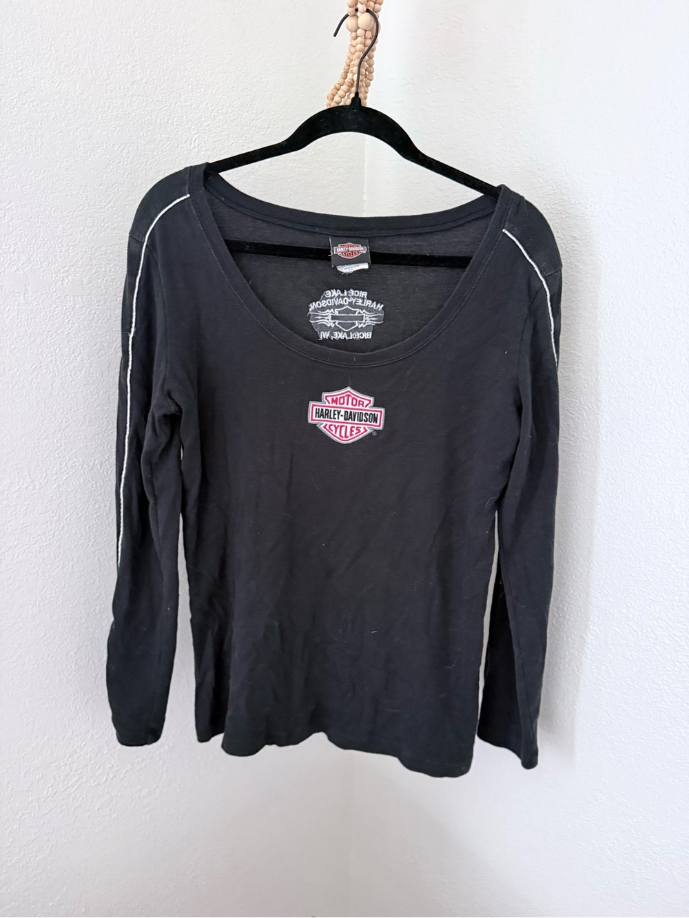 Vintage Harley Davidson black long sleeve scoop neck tee